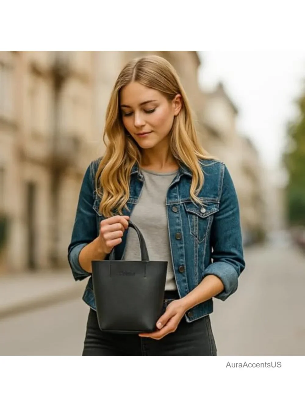 Mini Faux Leather Tote Bag for Work